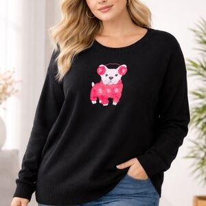 Black Sweater with Dog Design